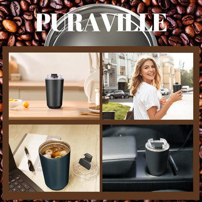 Puraville Insulated Tumblers with Lid, 14 oz Travel Coffee Mug Stainless Steel Vacuum Cup, Leak Proof Reusable Double Walled Coffee Tumbler for Iced and Hot Drinks, Cream