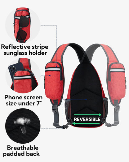 WATERFLY Crossbody Sling Backpack Sling Bag Travel Hiking Chest Bag Daypack (Black)
