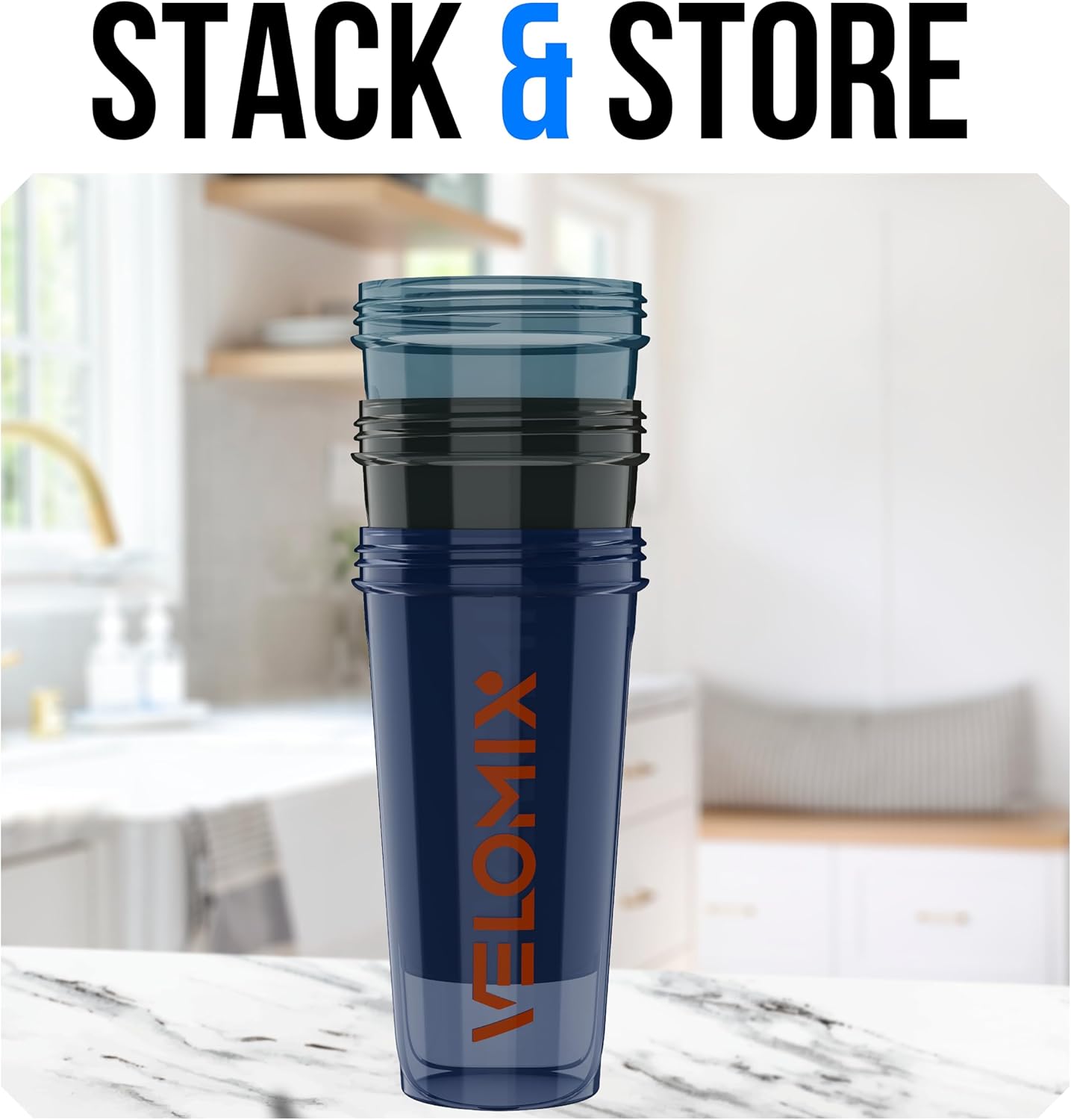 VELOMIX -3 PACK- 28 oz Protein Shaker Bottle for Protein Mixes - 3x Wire Whisk | Leak Proof Shaker Cups for Protein Shakes | Stackable Protein Shaker Bottle Pack | Dishwasher Safe (ColorBurst Set)