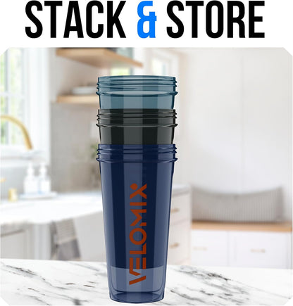 VELOMIX -3 PACK- 28 oz Protein Shaker Bottle for Protein Mixes - 3x Wire Whisk | Leak Proof Shaker Cups for Protein Shakes | Stackable Protein Shaker Bottle Pack | Dishwasher Safe (ColorBurst Set)