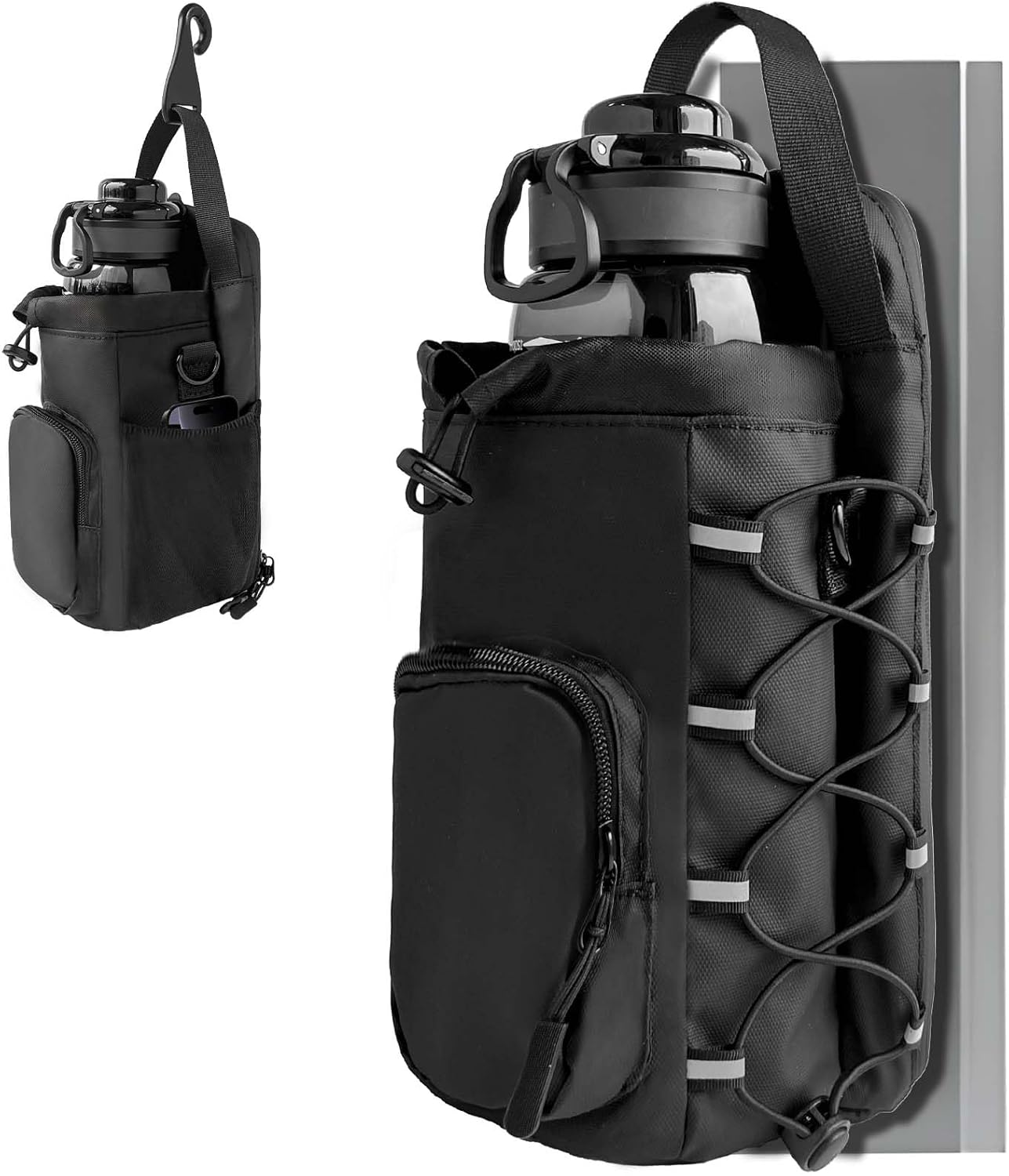 JACZZO Magnetic Gym Bag for Men and Women, Magnetic Water Bottle Holder for Gym, Small Gym Bag, Gym Gifts for Women and Men (Black, <40 OZ)