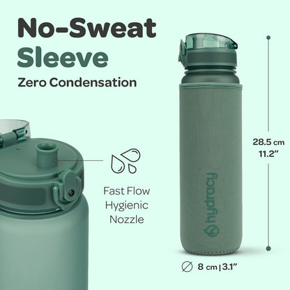 Hydracy Water Bottle with Time Marker -Large BPA Free Water Bottle & No Sweat Sleeve -Leak Proof Gym Bottle with Times to Drink - Ideal for Fitness Sports & Outdoors