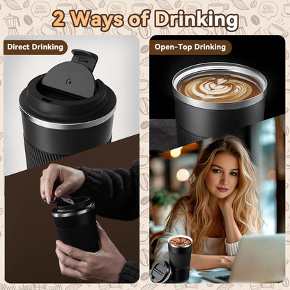 12OZ Travel Coffee Mug Insulated Coffee Cup with Spill Leak Proof Lid, Portable Stainless Steel Tumbler Reusable Hot and Cold Water Mug for Car, Daily, Camping- Blue