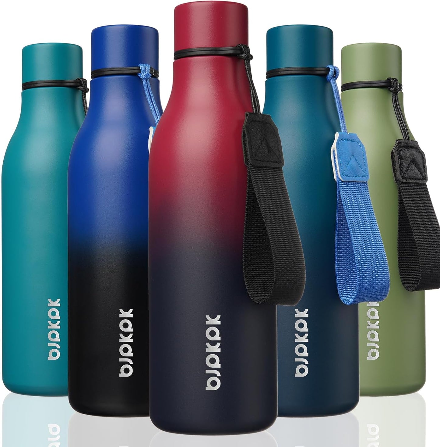BJPKPK Insulated Water Bottles, 18 oz Stainless Steel Metal Water Bottle with Strap, BPA Free Leak Proof Jugs, Mugs, Flasks, Reusable Thermal Flasks for Sports & Travel, Black - Colors A