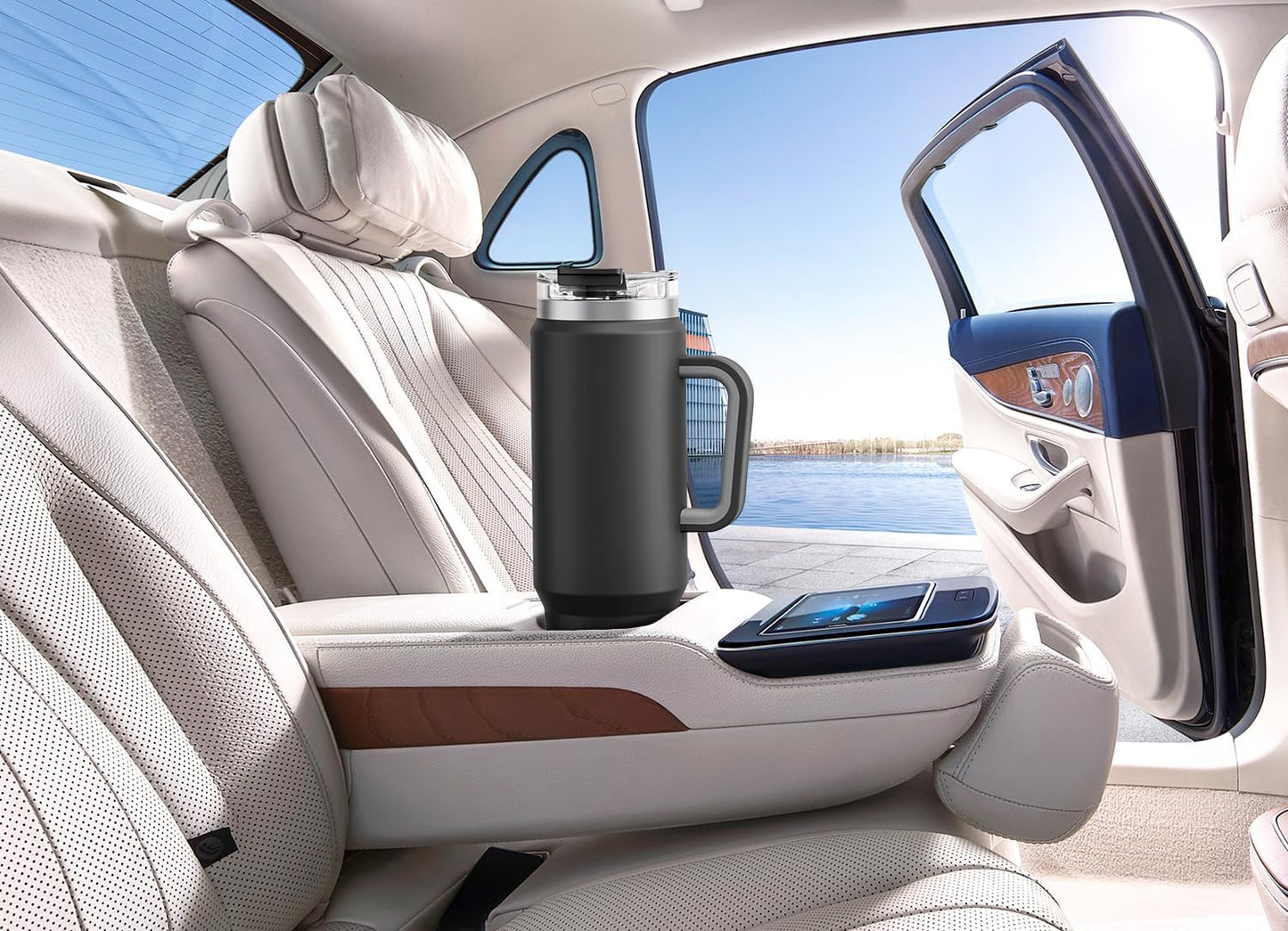 Meoky 32 oz Tumbler with Handle, Insulated Tumbler with Lid and Straw, Stainless Steel Travel Mug, Keeps Cold for 24 Hours, 100% Leak Proof, Fits in Car Cup Holder (Night)
