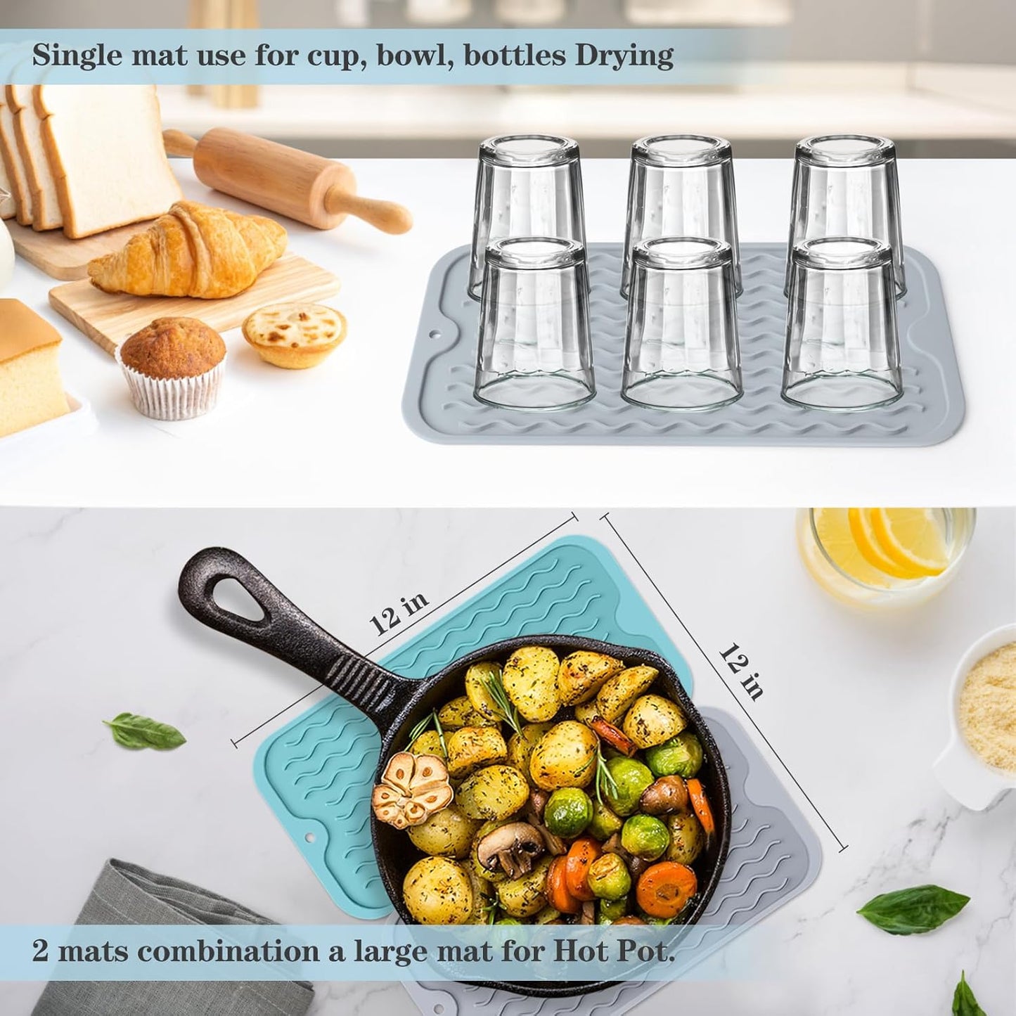 Silicone Dish Drying Mat, Multipurpose Heat Resistant 600 ℉ 7-Inch Food Grade & BPA Free. Non-Slip Trivet mats for Cup, Hot Pot, Hot Dishes