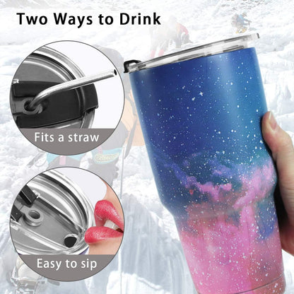 SYACOT 30oz Tumbler Double Wall Stainless Steel Vacuum Insulated Travel Mug with Splash-Proof Lid Metal Straw and Brush