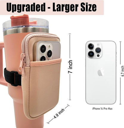 LMYUHONG Water Bottle Pouch For Stanley cup accessories 40oz 20oz 30oz,tumbler pouch with Versatile Pocket, for Cards, Keys,Earphone. Fits for Phones, Use for Running, Walking, Hiking,Biking,DeepPink