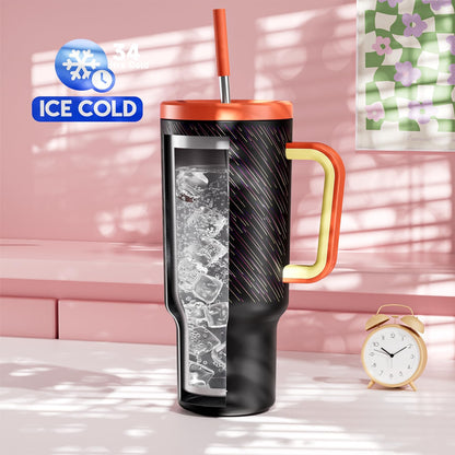 Meoky 40 oz Tumbler with Handle and Straw: Stainless Steel Insulated Tumbler with Lid and Straw - 100% Leak Proof Tumbler for Car Cup Holders - Travelers Commuters Workers, Pink