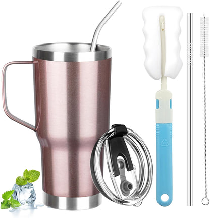 20 oz Tumbler with Handle, Stainless Steel Insulated Tumbler with Lid and Straw, Double Wall Vacuum Coffee Mug Tumbler, Insulated Coffee Thermal Cup for Cold and Hot (Light Purple)