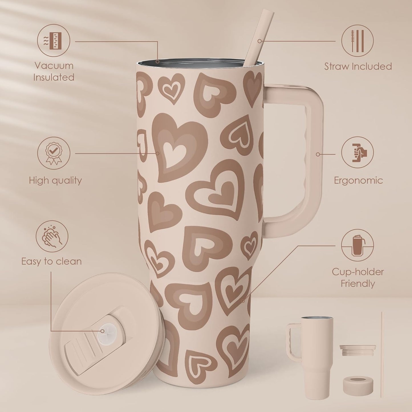 SANDJEST Pickleball 40oz Tumbler With Handle and Straw, Pickleball Queen Insulated Stainless Steel Travel Coffee Mug for Women Girls Players, Gift Idea for Birthday Christmas Mothers Day