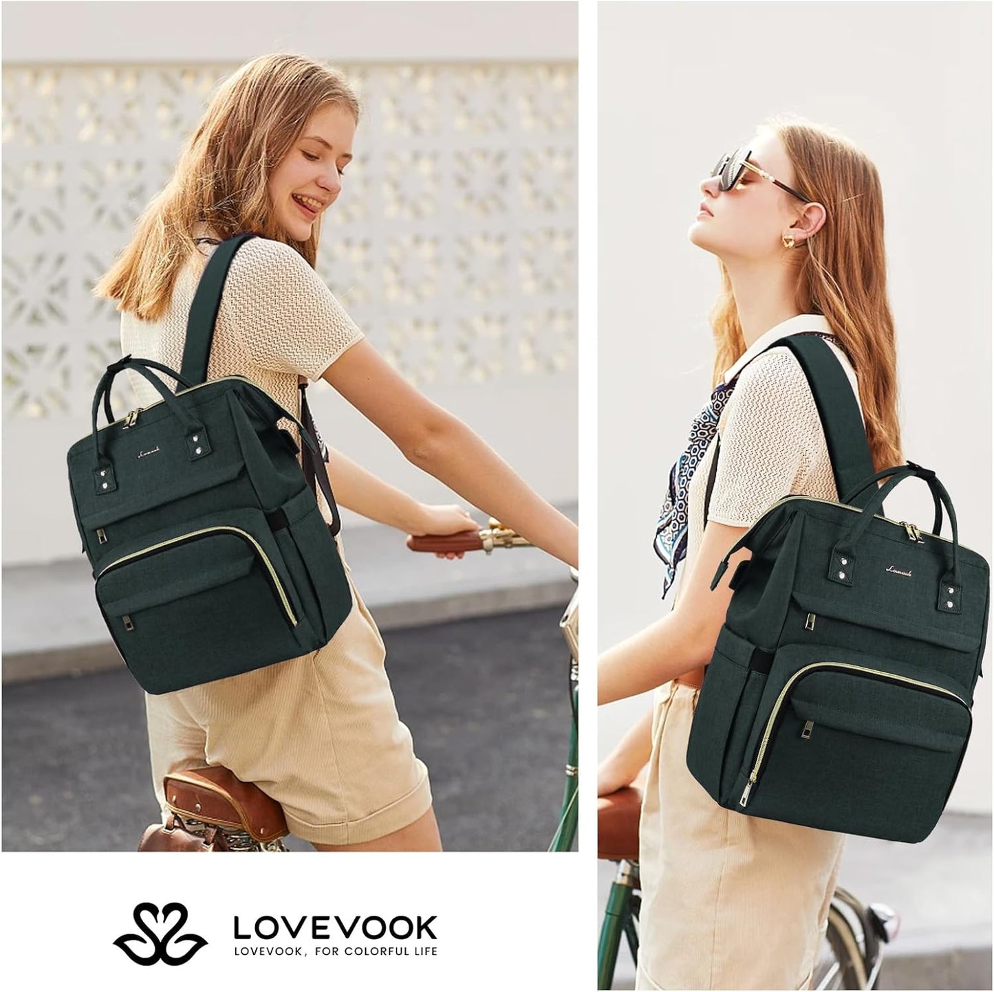 LOVEVOOK Laptop Backpack for Women with Giant Tumbler Holder Pocket,15.6 inch Waterproof Travel Backpack Purse Computer Laptop Bag,Professional Work College Nurse Teacher Backpack Casual Daypack,Black