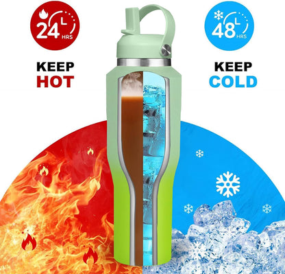 SENDESTAR 40oz Water Bottle Wide Mouth Stainless Steel Vacuum Insulated Double Wall with Straw Lids Fit in Any Car Cup Holder