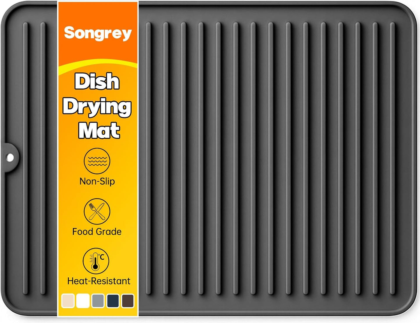 Songrey 12" x 6.5" Silicone Dish Drying Mat, Kitchen Counter Drying Pad for Sink Dishes or Under Rack, Multi-Use as Heat Resistant Trivet, Coffee Bar Mat