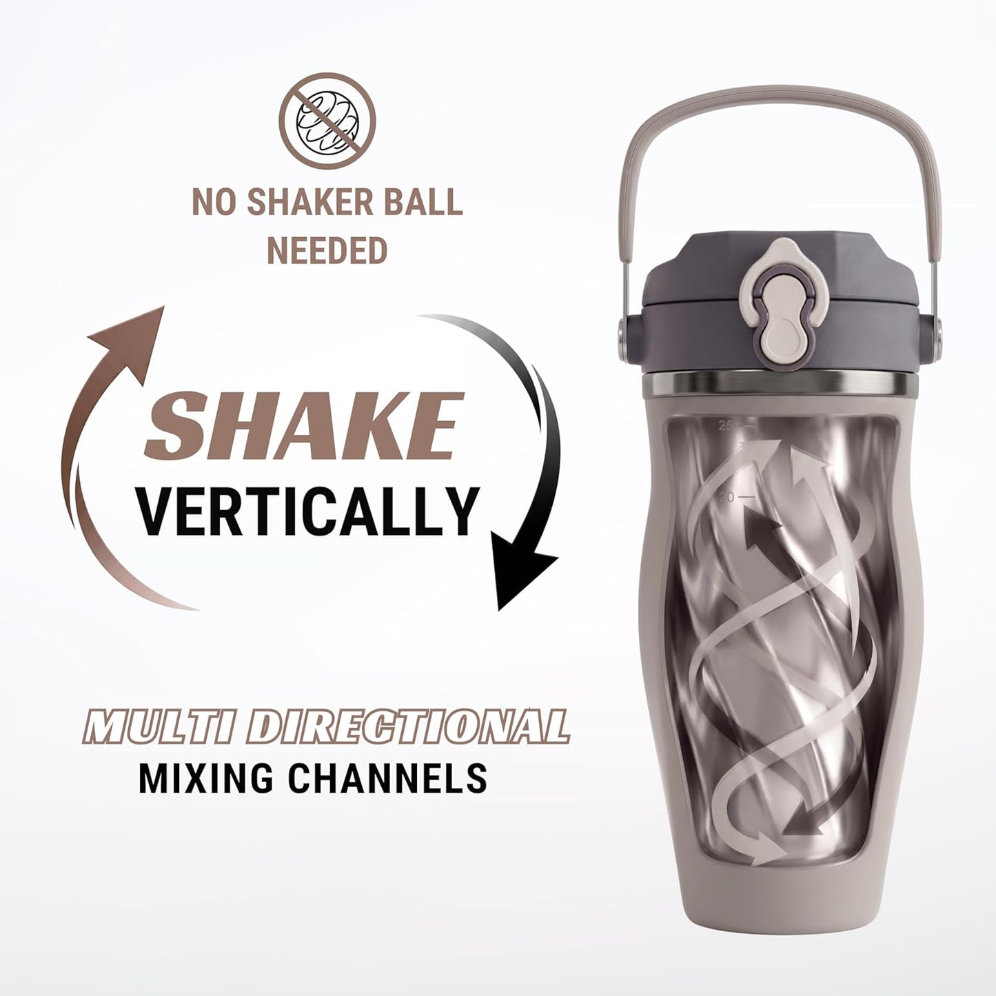 Earth Stone - 24oz Insulated Protein Shaker Bottle - Medical-Grade 316 Stainless Steel - Patent-Pending Clump-Free Design - Odor Proof & Leak-Proof Metal Blender Cup