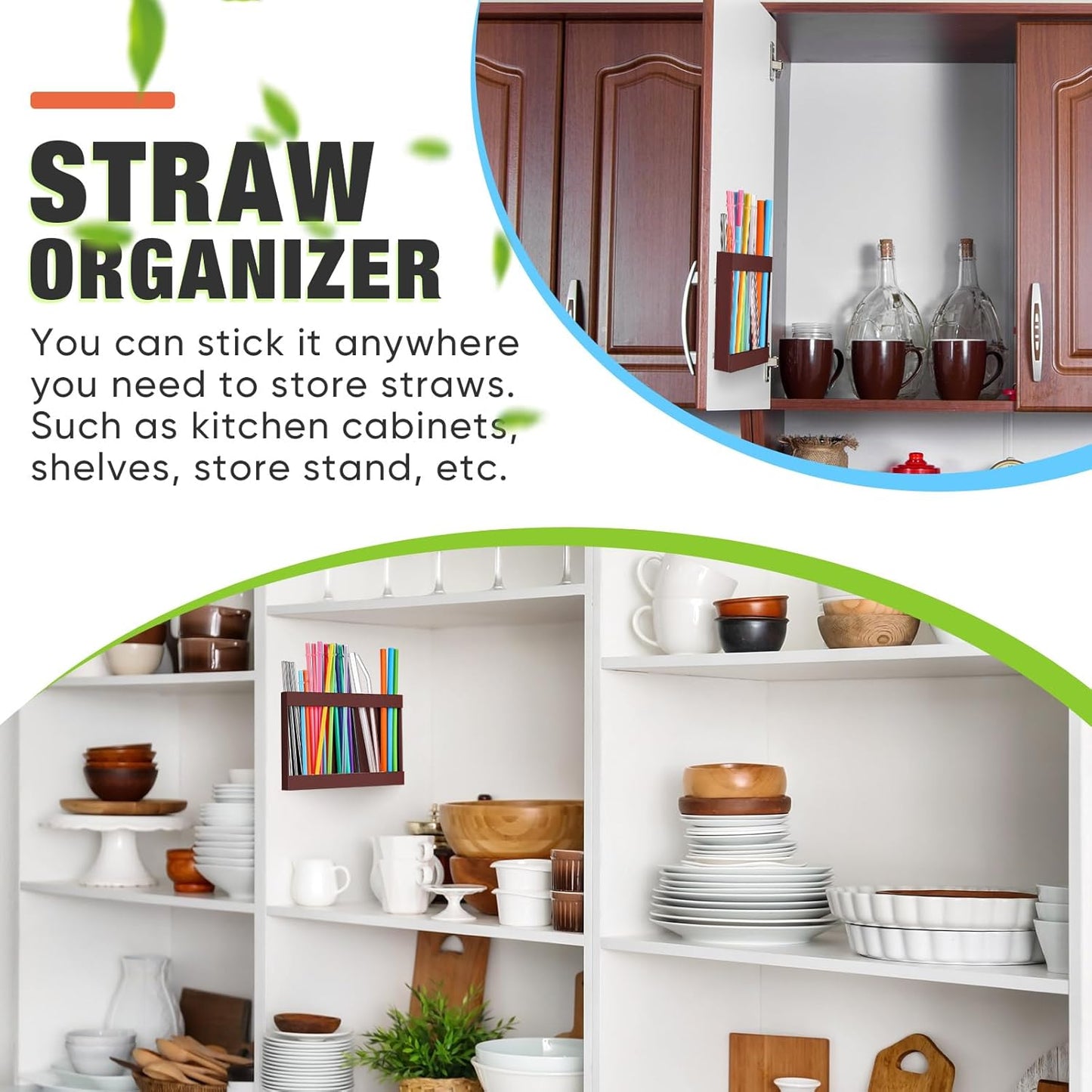 Qinyoung Acrylic Straw Holder for Cabinet Door with Double Sided Adhesive Tape Reusable Straw Organizer Tumbler Storage Kitchen Accessories Container for Counter Cupboard(Classic,Large,Transparent)