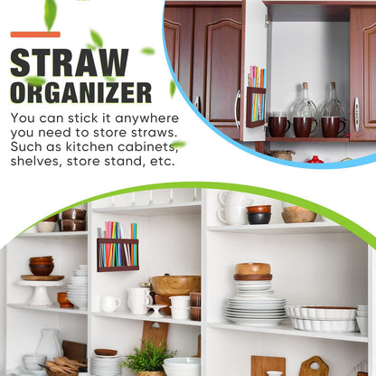 Qinyoung Acrylic Straw Holder for Cabinet Door with Double Sided Adhesive Tape Reusable Straw Organizer Tumbler Storage Kitchen Accessories Container for Counter Cupboard(Classic,Large,Transparent)