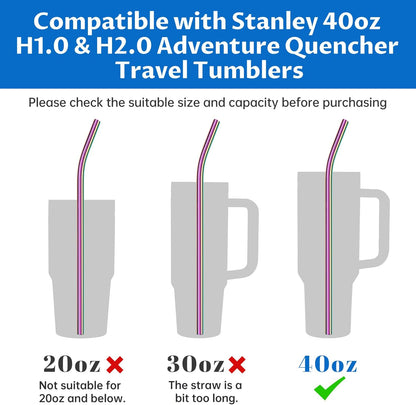 Tomorotec 8-Pack Stainless Steel Straws Fit for 40oz Stanley Tumblers, 12" Metal Straws Fit for Stanley Cup with 1 Brush, Reusable Drinking Straws for Smoothies, Milkshakes, Dishwasher Safe & BPA-Free