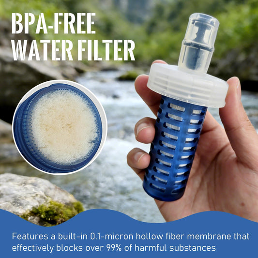 1L Collapsible Water Bottle with Filter for Hiking, Camping & Travel - TPU Soft Flask, 0.1 Micrometer Hollow Fiber Membrane for Clearer, Better Tasting Outdoor Water(White)