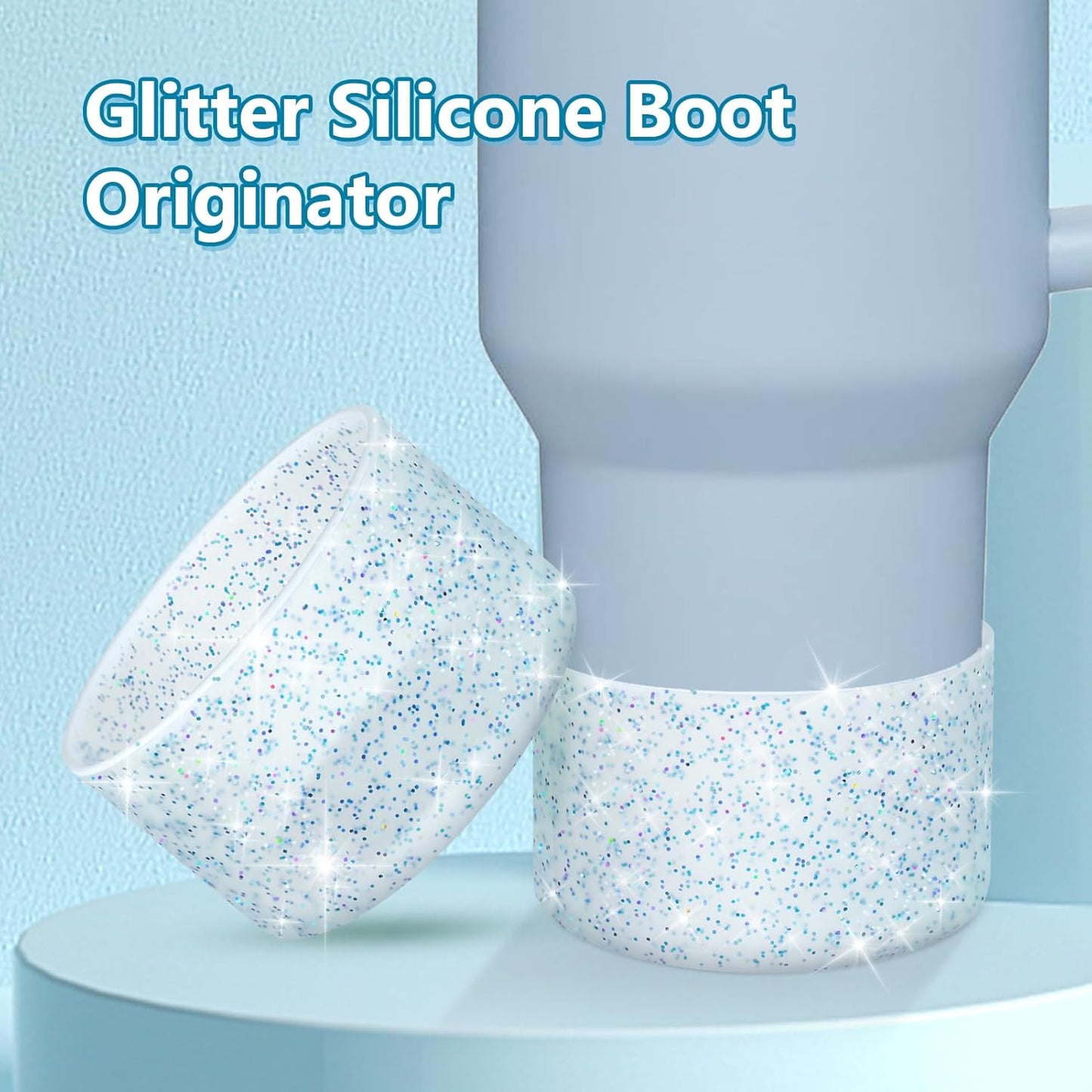 WUQID Protective Bling Silicone Boot Sleeve, Compatible with Stanley Tumbler 20-40oz & Hydro Flask Bottle 12oz-24oz, Glitter Reduces Dents Sleeve Cover for More Bottles/Tumblers Bottom of 2.83-2.95in