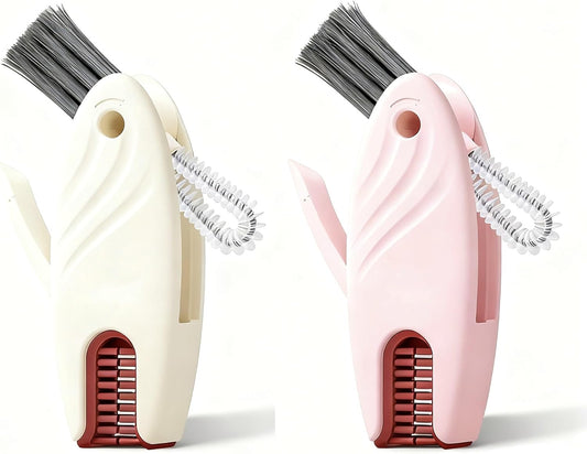 4 in 1 Cup Lid Gap Cleaning Brush Set 2 Pcs - Multifunctional Bottle Cleaning Brush Tools for Home Kitchen and Travel Cleaning | Portable Silicone Cup Lid Cleaner in 2 Colors