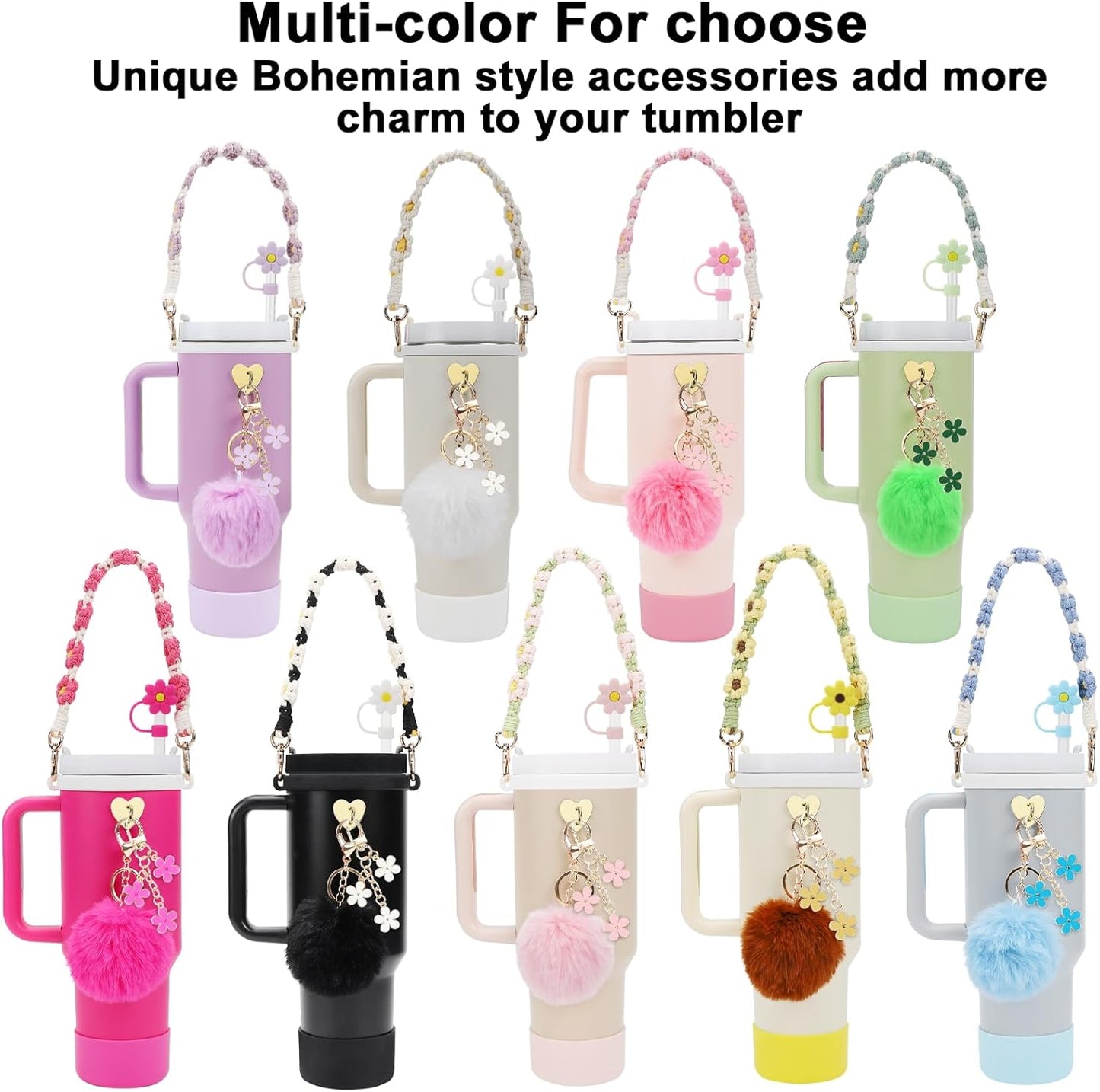 3tyto 13 Pcs Stanley Cup Accessories Set Including Water Bottle Handle Strap, Siliocne Stanley Cup Boot, Siliocne Straw Cover, Stanley Charms for Stanleys Cup 40oz & 30oz Tumbler