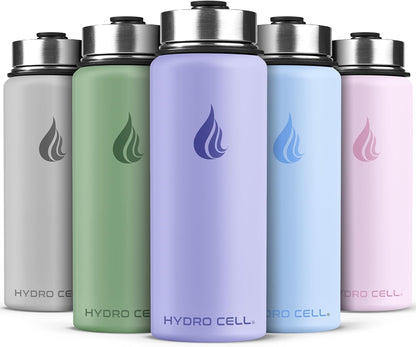 HYDRO CELL Stainless Steel Insulated Water Bottle with Straw - For Cold & Hot Drinks - Metal Vacuum Flask with Screw Cap and Modern Leakproof Sport Thermos for Adults (Neon 18oz)