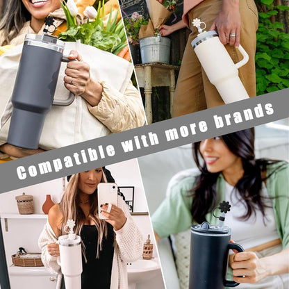 Flower Straw Covers Toppers for Stanley Cups 30&40 Oz Tumbler with Handle Accessories 4PCS Silicone Straw Caps Reusable Straws Tips Protectors for Stanley Cup 10mm 0.4in Straws,Off White