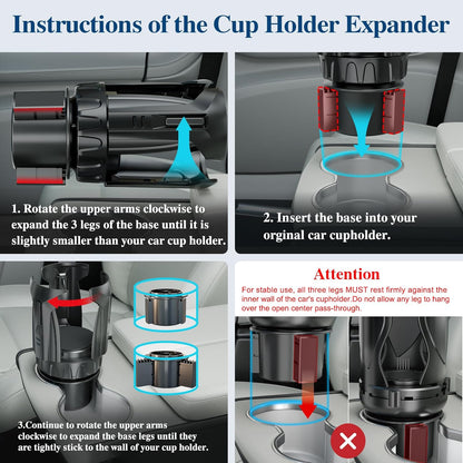Car Cup Holder Expander, Cup Holder Extender Adapter with Expandable Arm and Adjustable Base, Compatible with Yeti Ramblers 14-64oz, Hydro Flasks 18-64oz Most Coffee Mugs Bottles & Cups