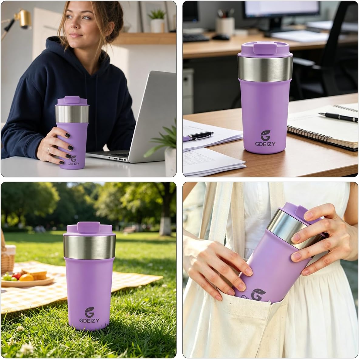 17oz Double Wall Stainless Steel Vacuum Insulated Travel Mug, Spill-Proof & Leak-Proof Coffee Mug, BPA-Free Reusable Coffee Cup for Hot & Cold Drinks, Black (Black)