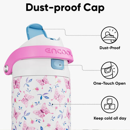 ENCOOL Leakproof Insulated Water Bottle with Straw Dual-Sip Water Bottle Bag-Safe Design for Work, Commute & Gym – Keeps Drinks Cold All Day, 24 oz, Lemonade Pink - Colors B