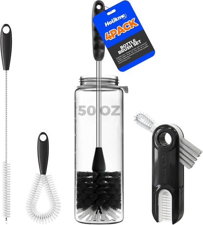 Holikme 4 Pack Bottle Brush Set, 14.5" Long Handle Stainless Steel Bottle Cleaner Brush, Long-Handled 4-in-1 Stainless Steel Bottle Brushes for Water Bottle, Cups, Abrasive Wheel Brushes, Blue