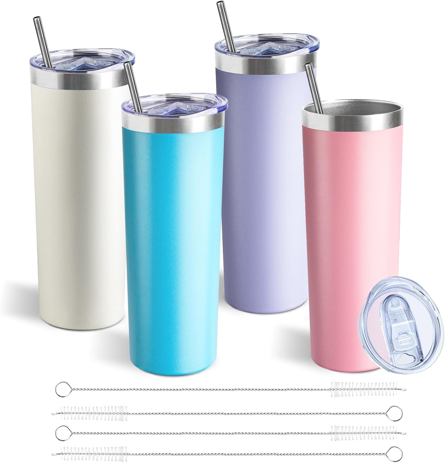 20 oz Skinny Tumblers with Lid and Straw,Stainless Steel Vacuum Insulated Tumbler Cup Double Wall Travel Coffee Mug, Thermal Water Tumbler for Hot and Cold Drinks(Rose Gold,1)