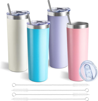 20 oz Skinny Tumblers with Lid and Straw,Stainless Steel Vacuum Insulated Tumbler Cup Double Wall Travel Coffee Mug, Thermal Water Tumbler for Hot and Cold Drinks(Rose Gold,1)
