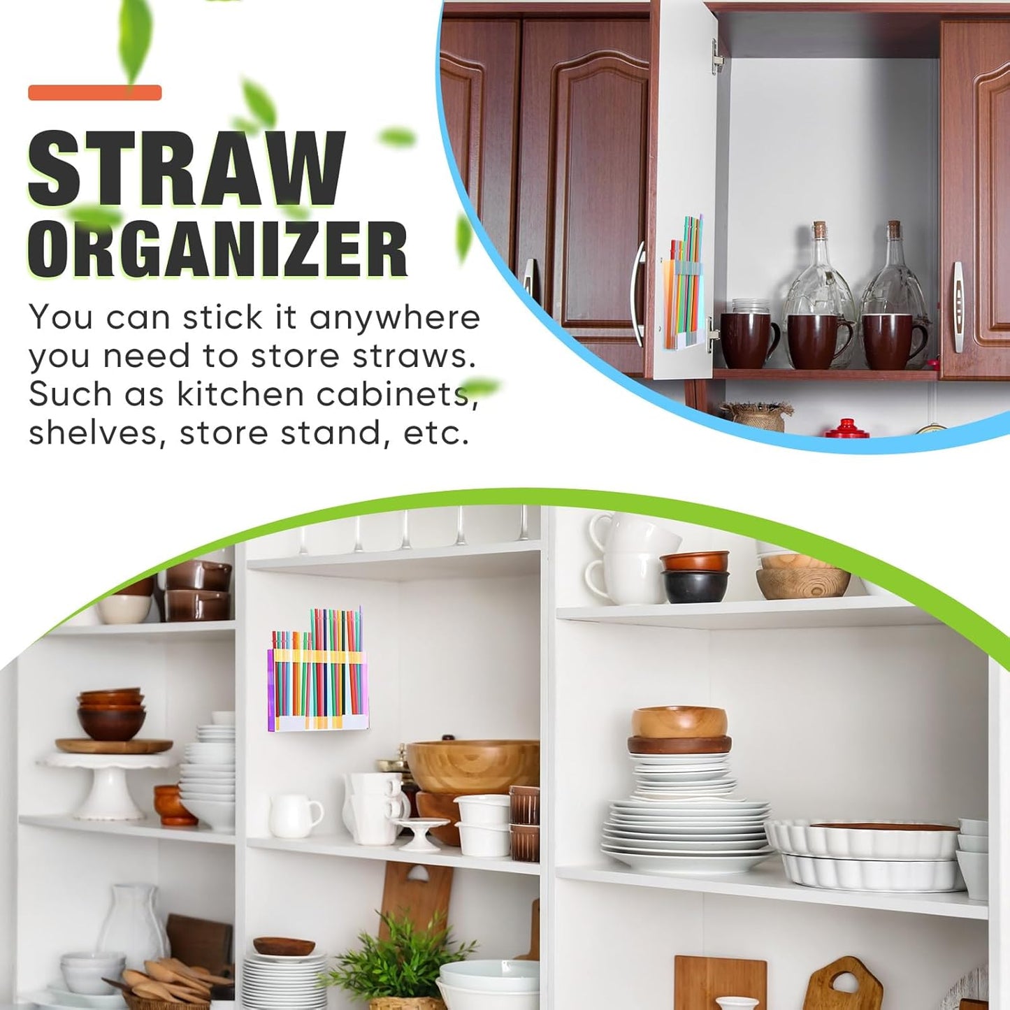 Qinyoung Acrylic Straw Holder for Cabinet Door with Double Sided Adhesive Tape Reusable Straw Organizer Tumbler Storage Kitchen Accessories Container for Counter Cupboard(Classic,Large,Transparent)