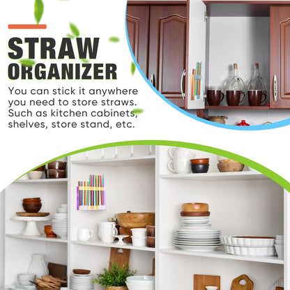 Qinyoung Acrylic Straw Holder for Cabinet Door with Double Sided Adhesive Tape Reusable Straw Organizer Tumbler Storage Kitchen Accessories Container for Counter Cupboard(Classic,Large,Transparent)