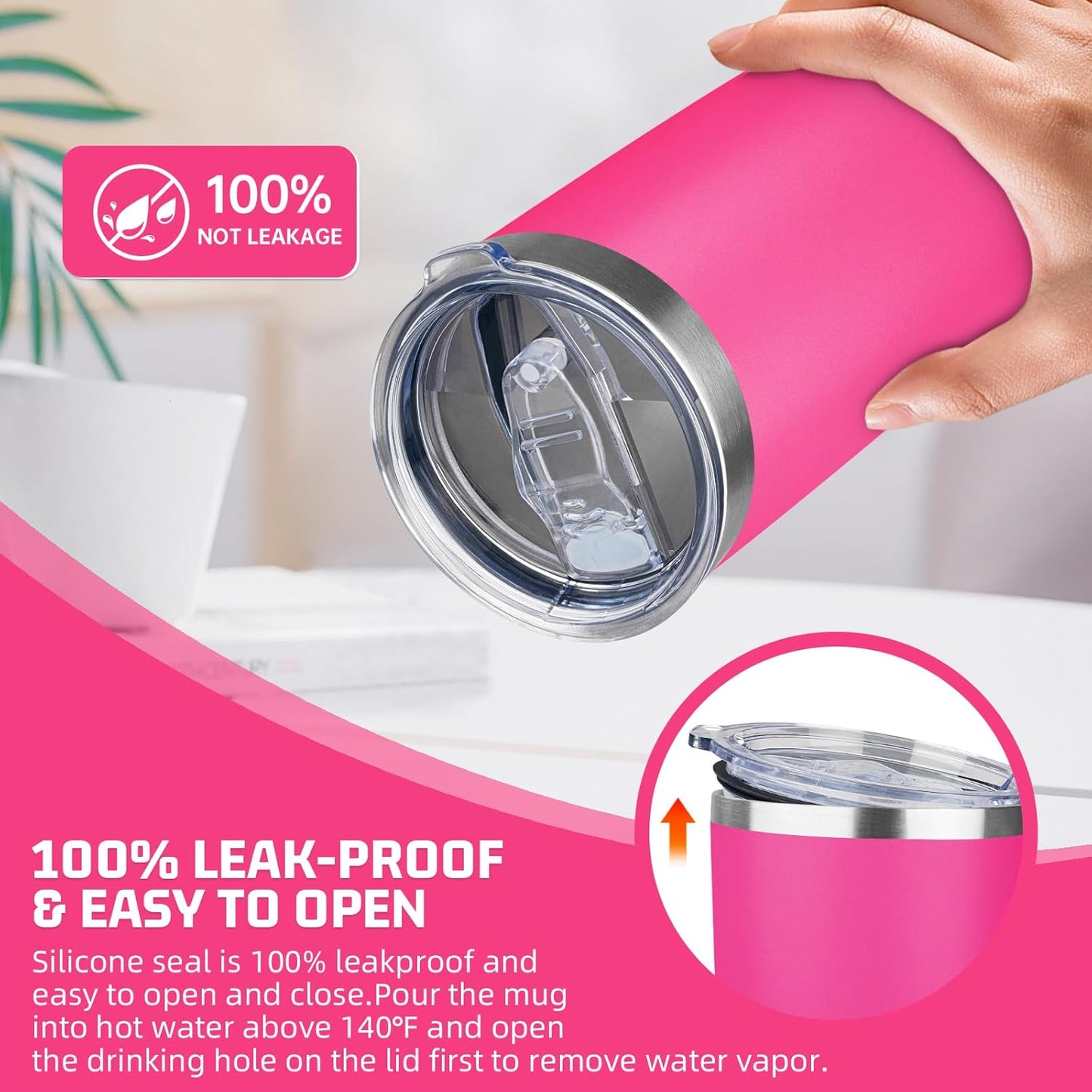 20 oz Tumbler with Lids and Straws, Stainless Steel Insulated Travel Coffee Mug, Double Wall Vacuum Insulated Tumblers, Powder Coated Coffee Tumbler for Cold & Hot Drinks (Light Purple)