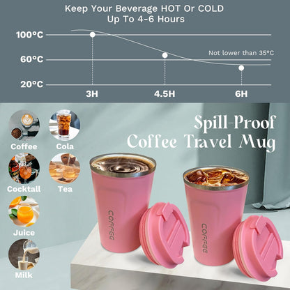 YINBAOGE Insulated Travel Coffee Mug, Spill & Leak Proof, Portable To Go Camping Stainless Steel Coffee Tumbler, Reusable Thermal Coffee Cup with Lid for Hot & Cold Drinks (Black, 12 OZ)