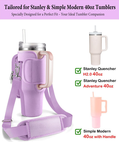 Carrier Bag with Phone Pocket for Stanley 40 oz Tumbler with Handle & Simple Modern 40oz Tumbler - Water Bottle Sling Sleeve Holder for Stanley Cup Accessories with Adjustable Shoulder & Hand Strap