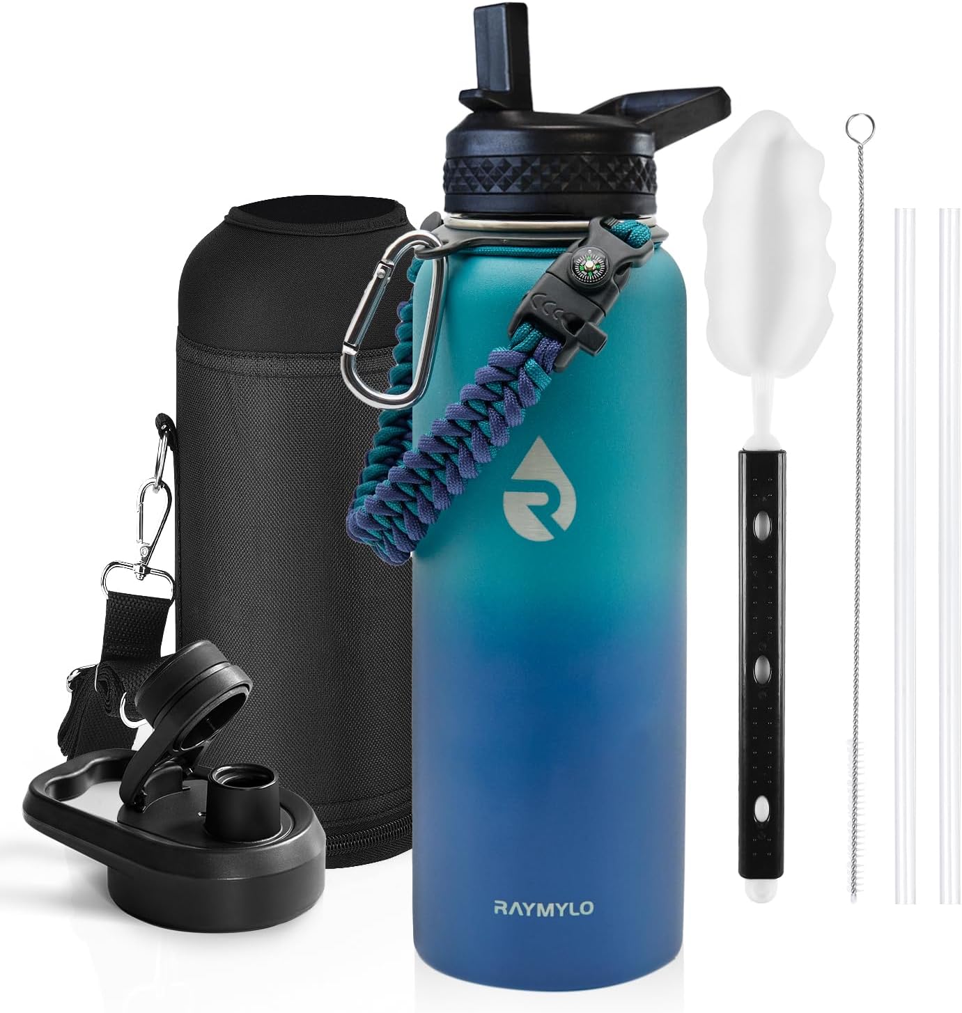 RAYMYLO One Gallon Water Bottle Insulated, Triple Walled Vacuum Stainless Steel (Cold for 48 Hrs), Leak Proof & Non-BPA, Large Water Flask Jug with Paracord Handle & Straw Spout Lids