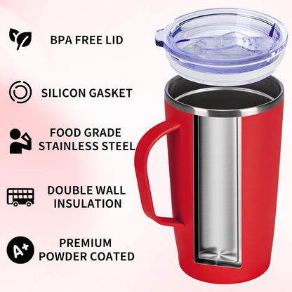 Trwcrt 19oz Insulated Coffee Mug with Handle, Double Wall Vacuum Stainless Steel Travel Coffee Tumbler, Blue