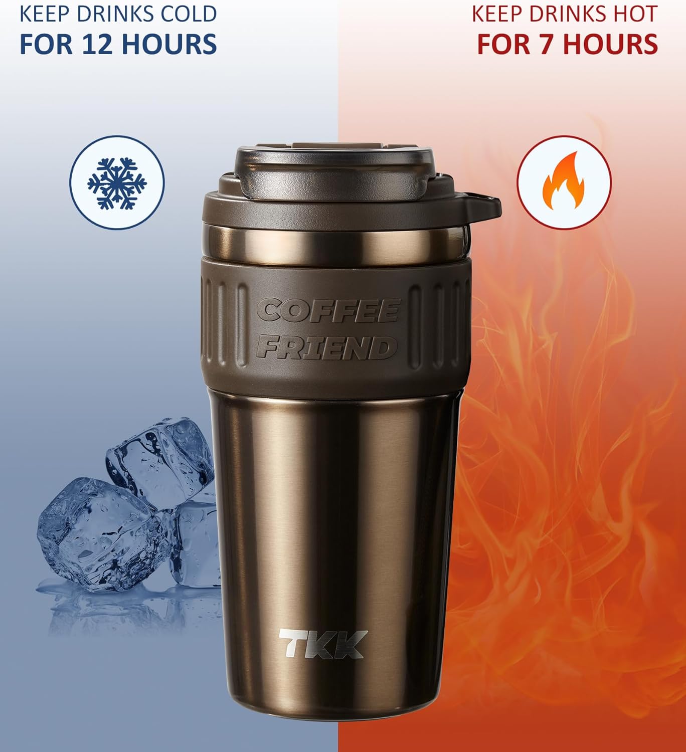 TKK Insulated Coffee Mug with Ceramic Coating, 21oz Iced Coffee Tumbler Cup with Straw Lid Double Wall Vacuum Leak Proof Travel Mug with Strap for Hot and Iced Beverage, Tungsten Steel
