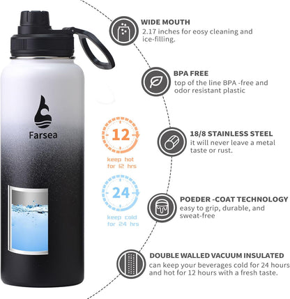 Farsea Insulated Water Bottle With Paracord Handle, Protective Silicone Boot and 2 Lids (Straw Lid & Spout Lid), Stainless Steel Water Bottle Wide Mouth, Double Wall Sweat-Proof BPA-Free, 24 oz