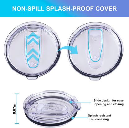 2 Replacement Lids for Stainless Steel Tumbler Travel Cup - Fits OF Inner diameter 3.7 to 3.74 INCH Yeti Rambler and others (Transparent) (30 OZ)