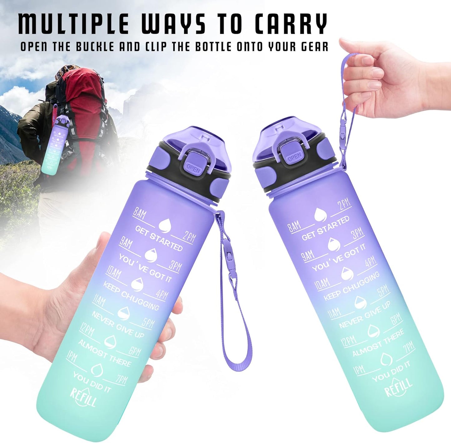 Enerbone 32 oz Drinking Water Bottle with Times to Drink and Straw, Motivational with Carrying Strap, Leakproof BPA & Toxic Free, Ensure You Drink Enough Water for Fitness Gym Outdoor