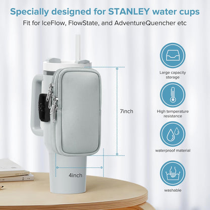 Water Bottle Pouch For Stanley Cup 40oz 30oz, Running Water Bottle Bag for Cards, Keys, Phone, Gym Accessories For Men Women, Travel Tumbler Mug Pouch Compatible With Stanley, Simple Modern