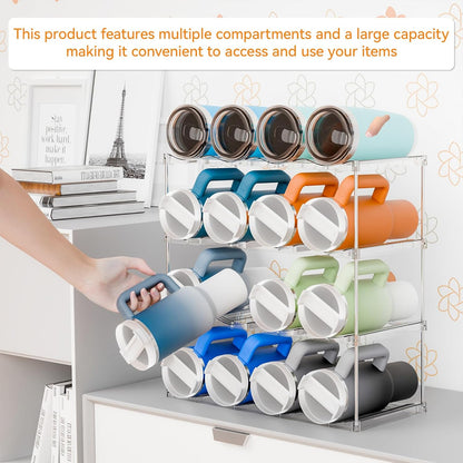 Yieach Larger Compartments Stackable Water Bottle Organizer for 40 oz Stanley Cup Holder,Yeti and Other Tumbler Organizer,3 Tier Wine Rack and Waterbottle Storage Rack for Kitchen Cabinets,Countertop