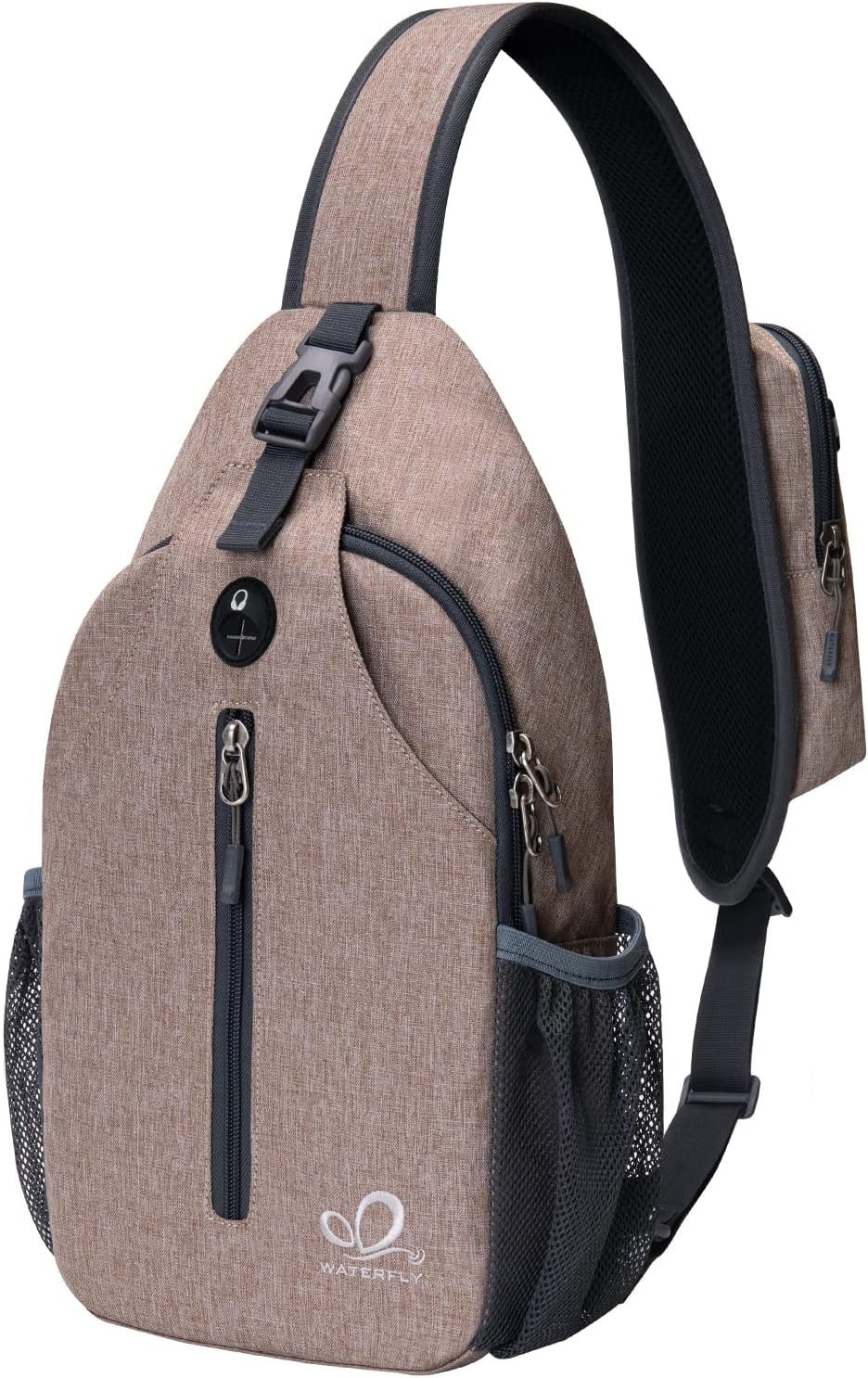 WATERFLY Crossbody Sling Backpack Sling Bag Travel Hiking Chest Bag Daypack (Black)