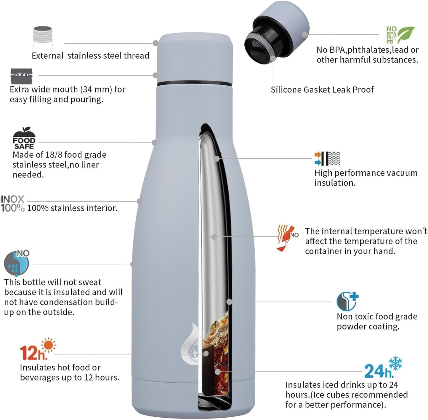 BJPKPK Insulated Water Bottle 12oz Small Stainless Steel Water Bottles Reusable Metal Thermal Keep Cold and Hot,Dreamy Purple - Colors B
