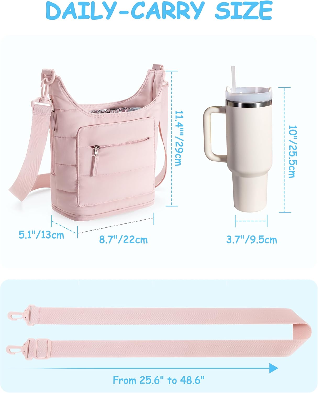 Water Bottle Holder with Strap for 2 Cups, Water Bottle Sling Bag with Phone Pocket, Tumbler Carrier Bag for Walking, Hiking, Camping